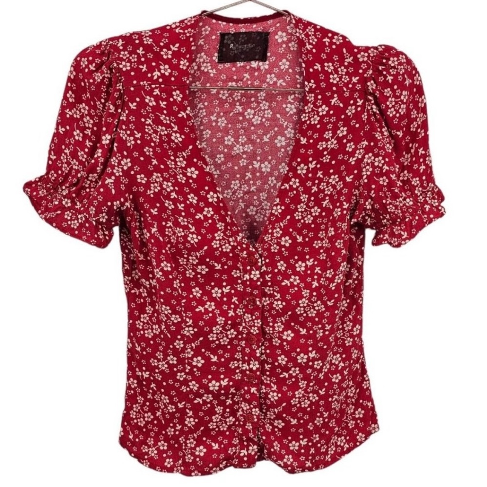Reformation Womens XS Allegra Red Floral Button Top
